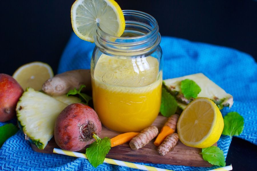 Juice with fresh turmeric, pineapple, yellow beets and more