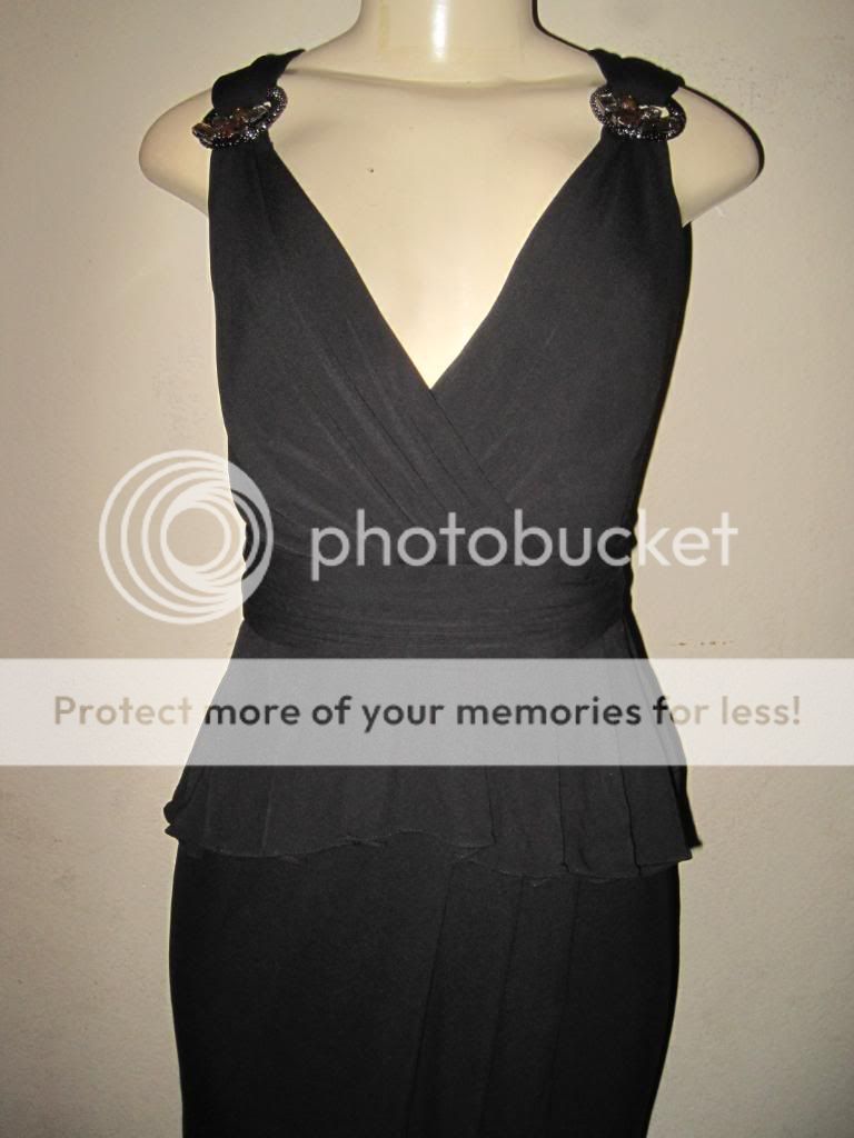 560 Kay Unger Embellished Crepe Jersey Peplum Halter Gown Sz 10 Black